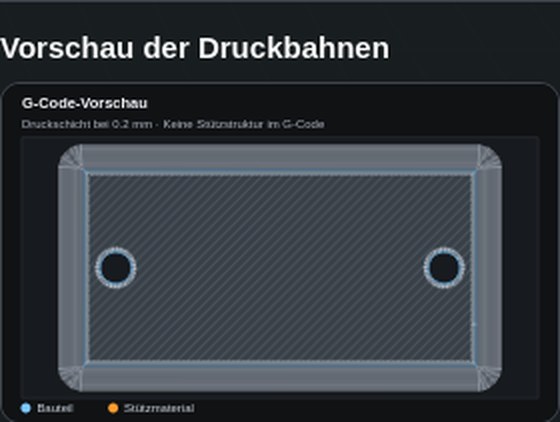 G-Code-Vorschau: Platte mit zwei Bohrungen